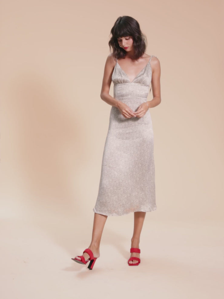 She Is Rebel - Marie Midi Black White Snake Print Tie Slip Dress - Shop Stylish Sustainable Women's Dresses