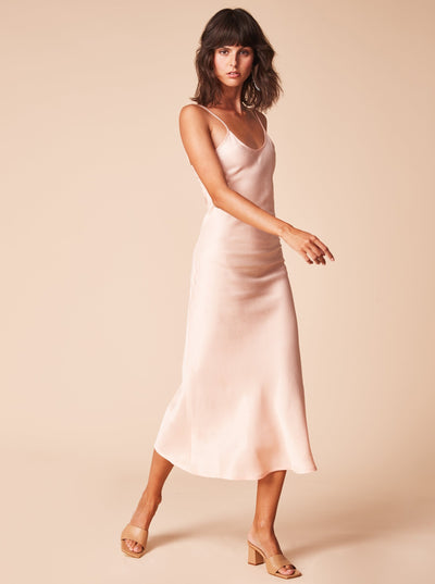 She Is Rebel - Florence Midi V Neck Peach Slip Dress - Shop Stylish Sustainable Women's Dresses
