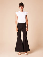 She Is Rebel - Gabrielle Mid Rise Black Extra Wide Flare Pants & Sabiha White Organic Cotton Padded Shoulder T-shirt - Shop Stylish Sustainable Women's Pants