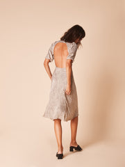 She Is Rebel - Iris Midi Ecru Snake Print Open Back Dress - Shop Stylish Sustainable Women's Dresses