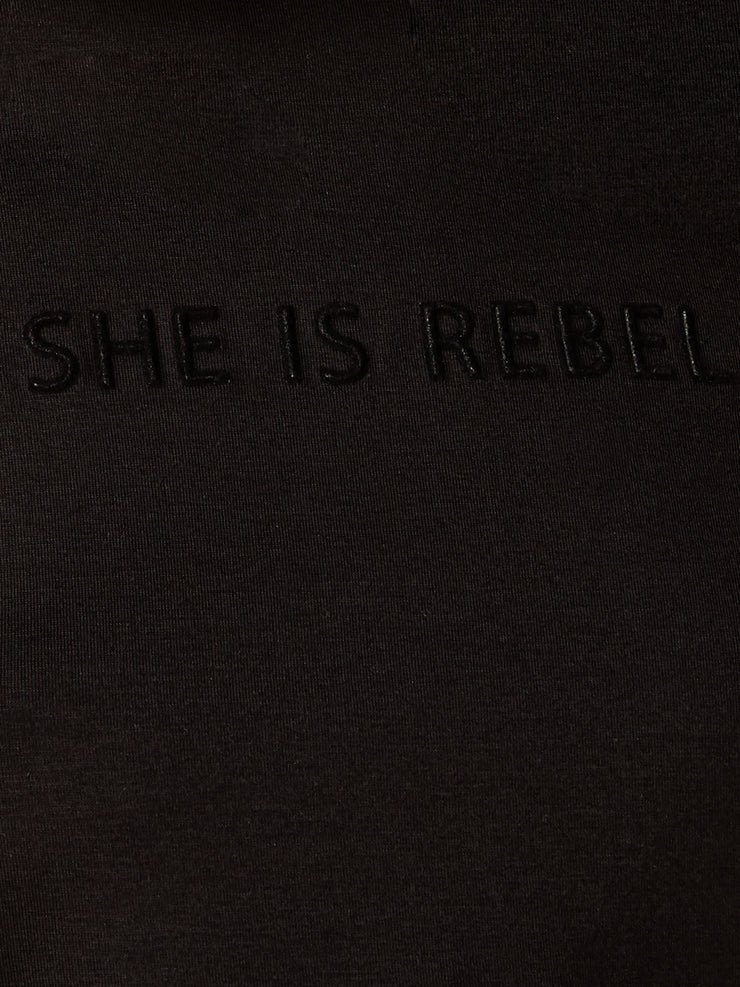 She Is Rebel - She Is Rebel Slim Fit Black Tencel Logo T-shirt - Shop Stylish Sustainable Women's Tops