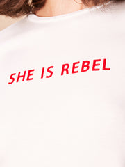 She Is Rebel - She Is Rebel Slim Fit Ecru Tencel Logo T-shirt - Shop Stylish Sustainable Women's Tops