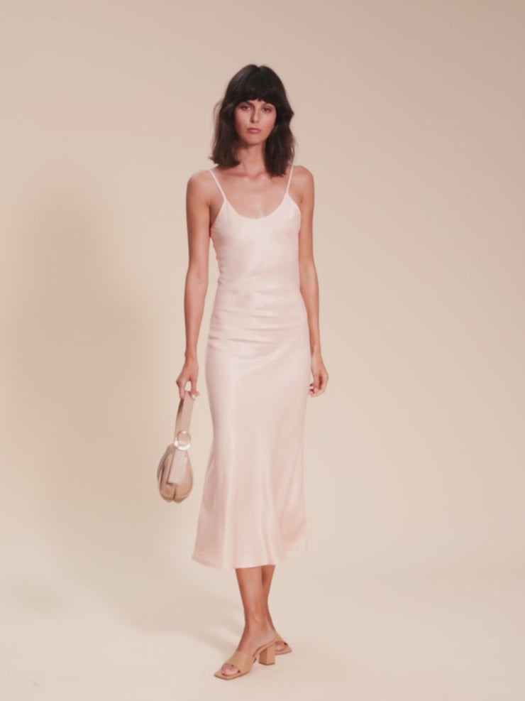 She Is Rebel - Florence Midi V Neck Peach Slip Dress - Shop Stylish Sustainable Women's Dresses
